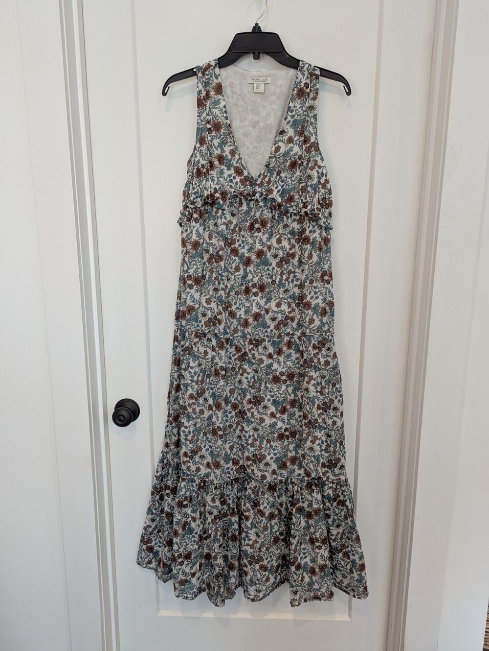 Rachel Zoe XS Sleeveless Floral Tiered Maxi Dress Lined Cottagecore Cotton